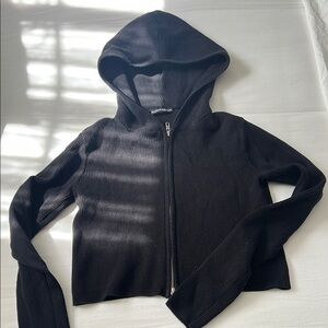 Brandy Melville cropped Black Ribbed Zip Hoodie